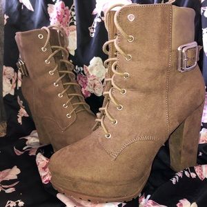 Brown Lace Up Platform Boots